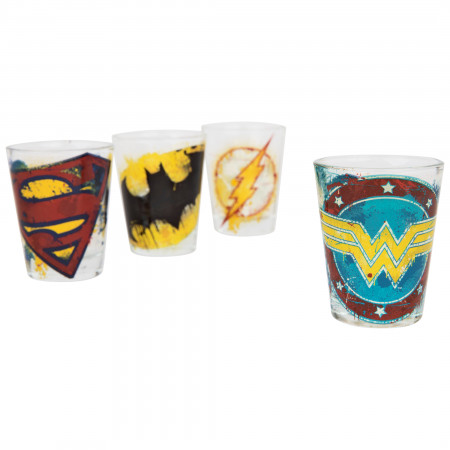 DC Comics Spray Paint Logos 4pc Shot Glass Set